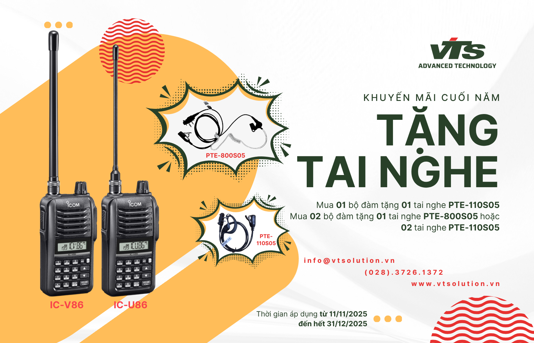 Mua Bộ Đàm IC-V86/U86 Tặng Tai Nghe Micro Chuyên Dụng